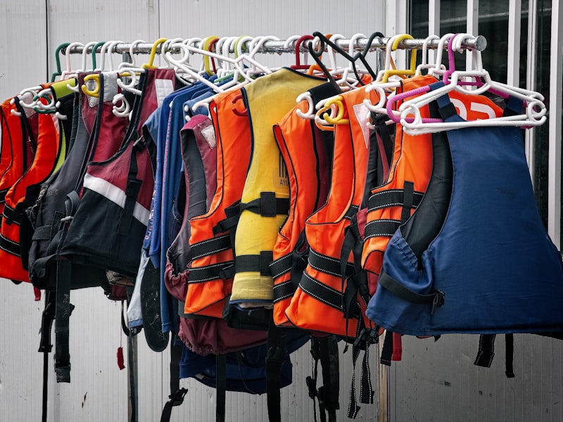 Assorted life jackets for boat safety